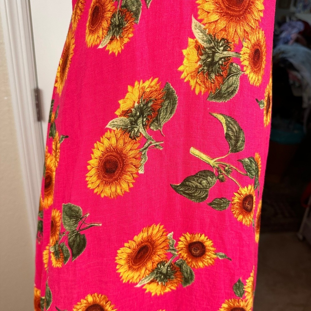 Farm Rio Brazil Sunflower Maxi Dress Sz XS Pink Floral Halter Boho Summer V-Neck - Picture 7 of 14